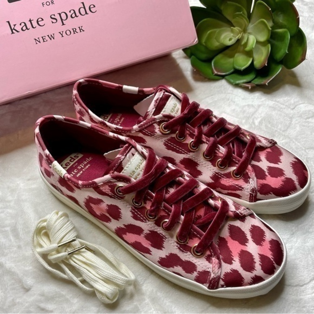 Keds x Kate Spade New York Kickstart Leopard Satin Sneakers in Pink Multi NIB